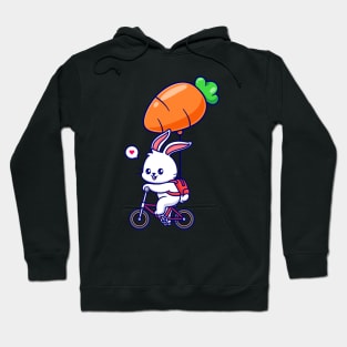 Cute Rabbit Riding Bicycle With Carrot Balloon Cartoon Hoodie